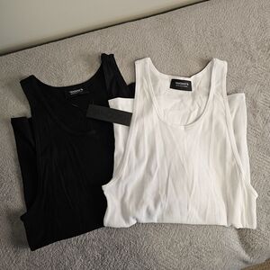 Pair Of Vanquish Men's Fitted Ribbed Tanks, Brand New